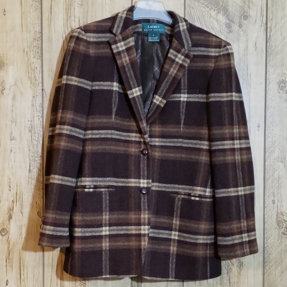 MOVING SALE | LAUREN RALPH LAUREN PLAID LAMBSWOOL BLAZER SZ 6